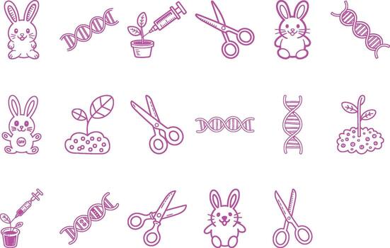 creativo modelo de conejos, adn hebras, plantas y tijeras para Ciencias vector