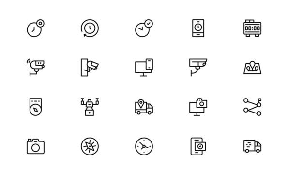 sensor supervisión iconos, sistema rastreo contorno colocar, controlar tablero íconos vector