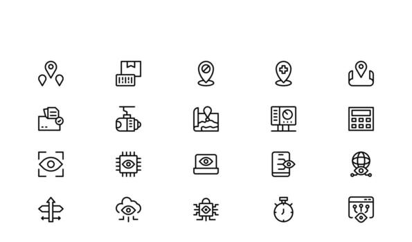 supervisión y rastreo solución icono sensor supervisión iconos, sistema rastreo contorno colocar, controlar tablero íconos vector