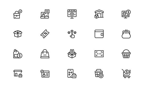 Warehouse Essentials Line Icon Set with clean, minimal outline icons perfect for logistics, delivery, and supply chain themes. vector