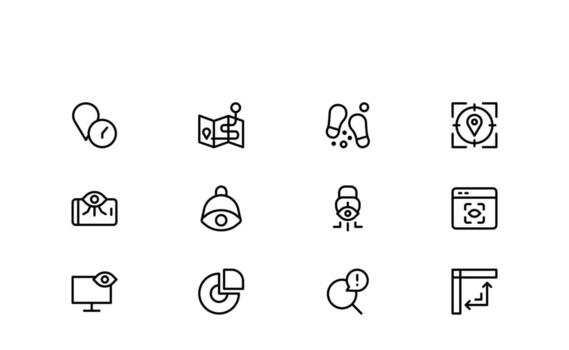 real-time tracking icons, fleet gps line art, smart monitoring set vector