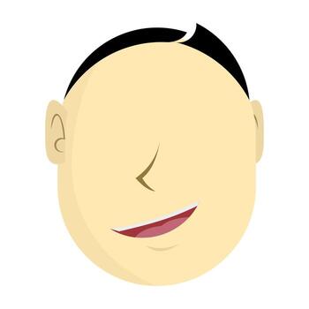 Cartoon style face with black hair, red lips, and wide smile on clean background, ideal for avatar sets, character branding, emoji design, and playful visual content. vector