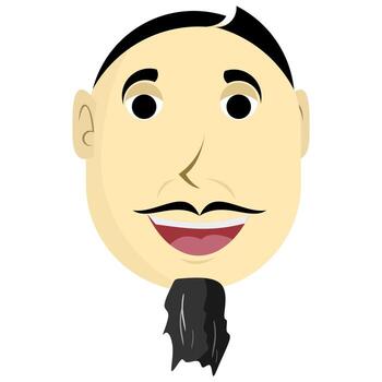 Cartoon style male face with bald top, black side hair, pointed goatee, and cheerful smile, ideal for avatar sets, character branding, and expressive visual content. vector