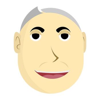 Cartoon style face with gray hair, bold features, and cheerful smile on flat background, ideal for avatar design, character branding, and expressive visual content. vector