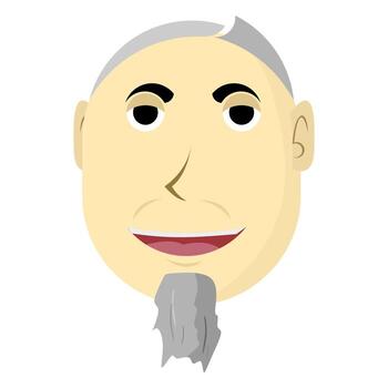 Cartoon style male face with gray hair, thick brows, and goatee on clean background, ideal for avatar sets, character branding, and expressive visual content. vector