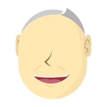 Cartoon style bald face with gray side hair, thin brows, and wide smile showing teeth and tongue, ideal for avatar sets, character branding, and playful visual content. vector