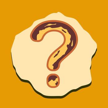 Brown orange question mark with shadow on beige textured shape over mustard background, ideal for inquiry themes, creative prompts, and editorial design concepts. vector