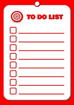 limpiar rojo y blanco a hacer lista diseño con casillas de verificación y objetivo icono, ideal para productividad, planificación, tarea gestión, y personal objetivo seguimiento. vector