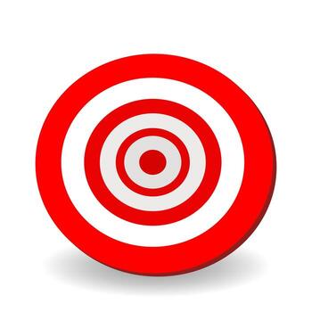 Red and white concentric target design with subtle shadow, ideal for themes of goal setting, precision, achievement, and strategic focus vector