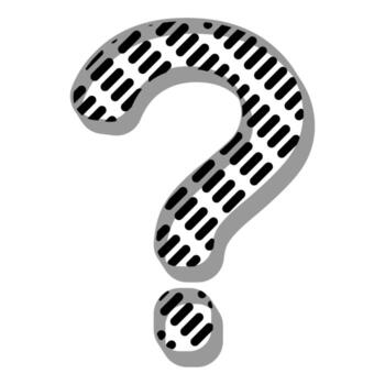 Stylized black question mark with textured line pattern and shadow on white background, ideal for inquiry themes, editorial design, and creative problem solving visuals. vector