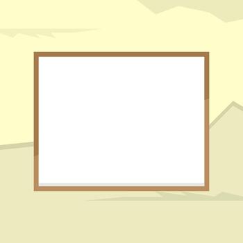 Blank wooden frame on soft yellow background with abstract shapes, ideal for messages, branding, posters, or educational content in warm layouts. vector