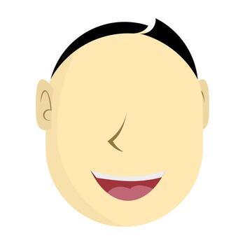 Cartoon style face with black wave hair, open mouth, and stylized brow on clean background, ideal for avatar sets, emoji design, character branding, and playful content. vector