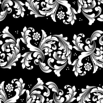 damask seamless pattern element on black and white colour vector