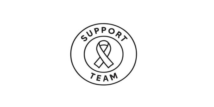 Awareness ribbon badge design circular emblem with Support Team text simple black outline editable paths vector