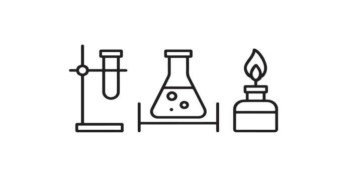 Experimental equipment illustration lab instruments reaction tube burner flame simple geometric outline editable paths vector