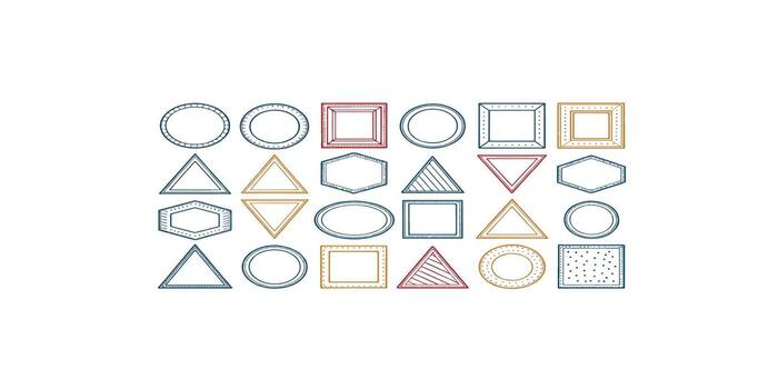 impresión mano dibujado geométrico formas paquete círculos cuadrícula triangulos bosquejo contorno vector