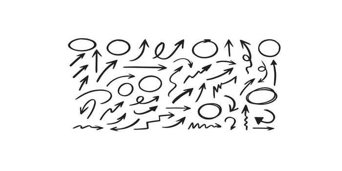Print Marker pen doodle arrows and circles collection sketch design elements vector