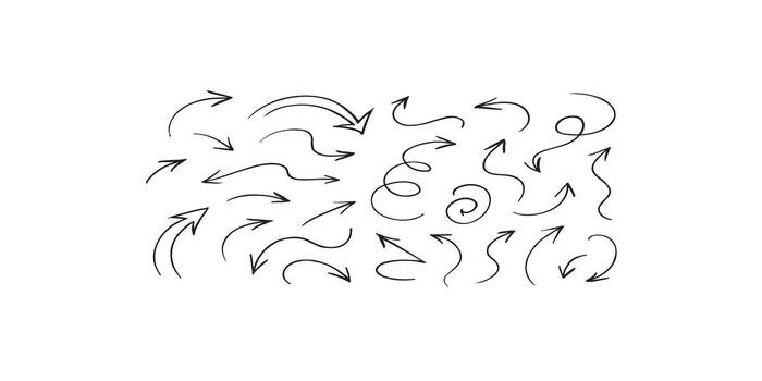 Print Curved arrow doodles set sketch style direction and pointer symbols vector