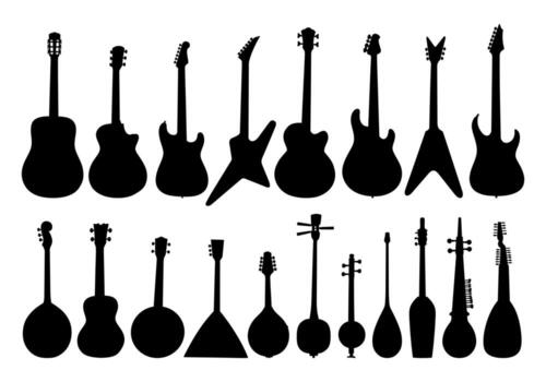 Silhouettes of musical stringed instruments. vector