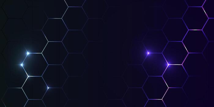 resumen futurista antecedentes con brillante brillante neón hexágono, realista bg con panal para tecnología, medicamento, ciencia, biografía, cibernético, juego, digital tecnología. vector