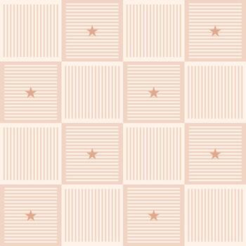 Geometric seamless pattern with stars and squares. Repeating gingham background, pastel striped texture. vector