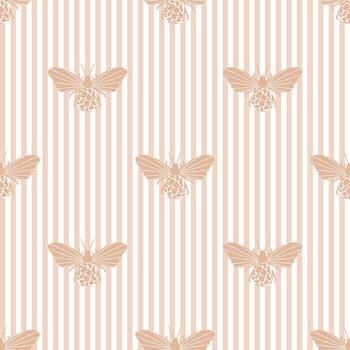 Seamless pattern with vertical stripes and small butterflies. Geometric striped repeating gingham texture. vector