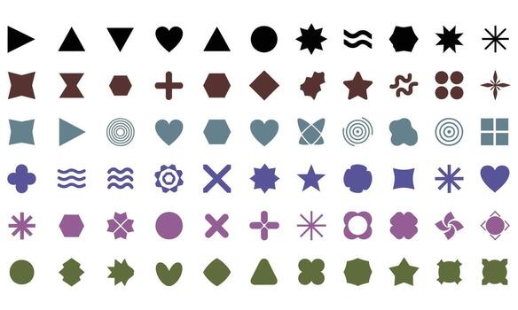 Geometric shapes and symbols in various colors abstract icons vector