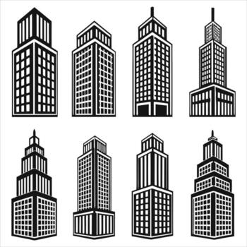 Diverse skyscraper icons building architecture vector