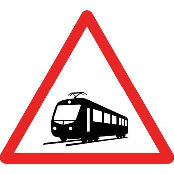 Train Crossing Ahead Warning Sign railway red triangle vector