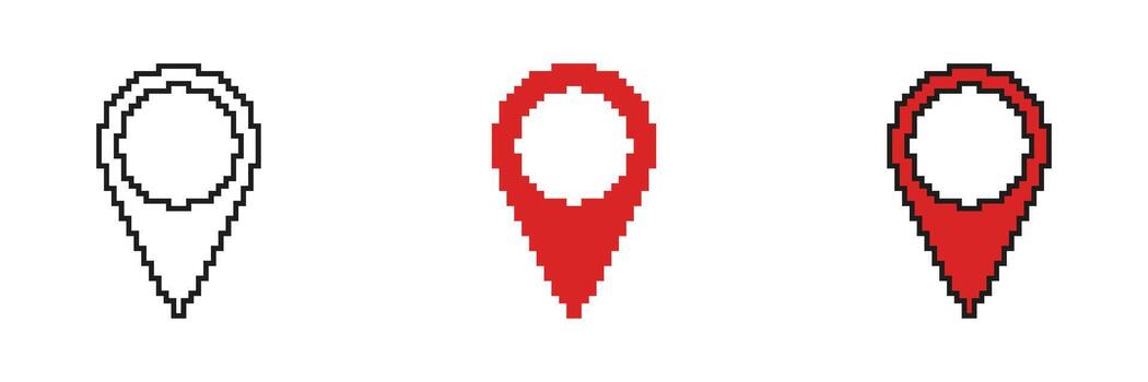 Inner Filled Target Map Pin Pixelated Icon Set. Pixel Art Symbol Collection of Destination Location Point. Isolated Illustration vector