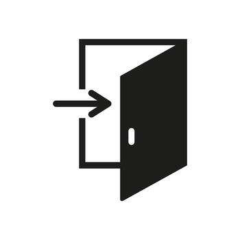 Open Door With Arrow Solid Icon. Exit, Logout, And Navigation Direction Silhouette Symbol. Efficient User Interface Element. Isolated Illustration vector