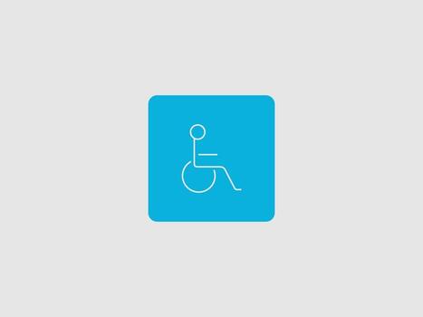 A wheelchair user icon rendered as a thin white outline within a solid rounded light blue square vector