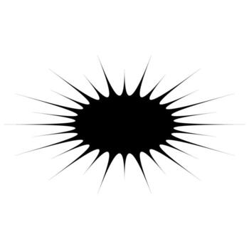 Black starburst shape with pointed rays, attention symbol, radial burst vector