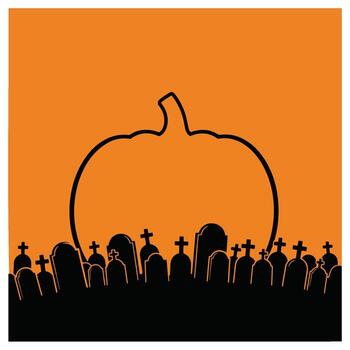 A spooky background for a festive Halloween design, this mysterious clip art with a pumpkin pattern and graveyard brings a creepy Halloween vibe of fear and darkness to an editable invitation vector