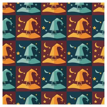 Cute spooky Halloween pattern with a witch hat. A seamless and mysterious festive design on a dark background for an invitation vector