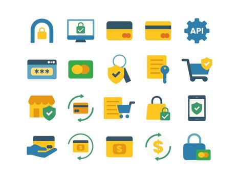 Secure payment gateway icons set of gradient illustration for mobile payments and transaction security vector