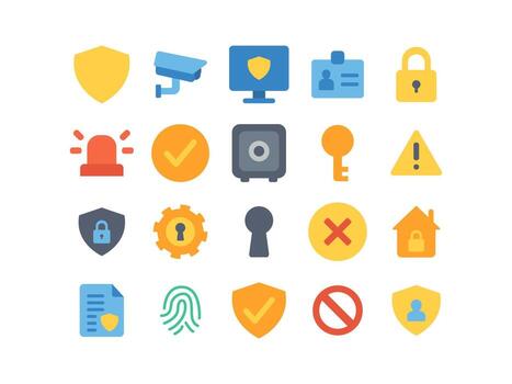 Set of general security elements illustration professional icons and symbols for cybersecurity and data protection vector