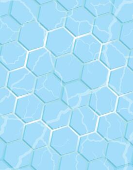 Blue hexagonal texture with light reflections and water effect vector