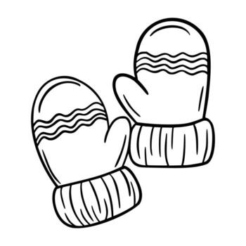 A pair of knitted mittens with a ribbed cuff and decorative patterns. The mittens are designed for winter wear and provide warmth. vector