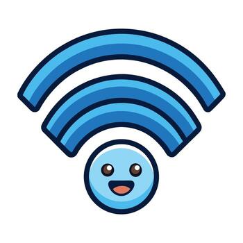 Cute and friendly blue wireless network symbol with an expressive happy face, signifying enjoyable and reliable internet access for modern digital life vector
