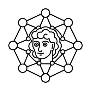 Abstract Line Art Icon of a Stylized Human Head within an Interconnected Geometric Network Structure, Symbolizing Knowledge, Technology, and Cognitive Connections vector