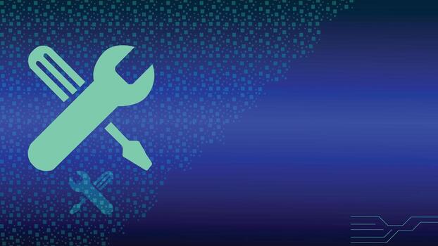 Modern blue digital background with glowing wrench and screwdriver icon, perfect for repair, maintenance, IT services, software support, system update and engineering concepts vector