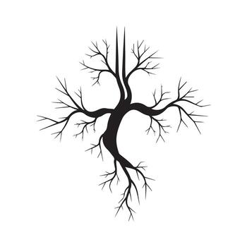 art of silhouette of a bare tree with branches forming a cross shape, silhouette art design vector