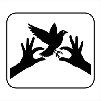 Art of shadow puppet of a bird flying between two hands silhouette art design vector