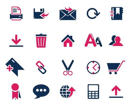 Pink and blue web icon set for web and communication, computer and mobile vector