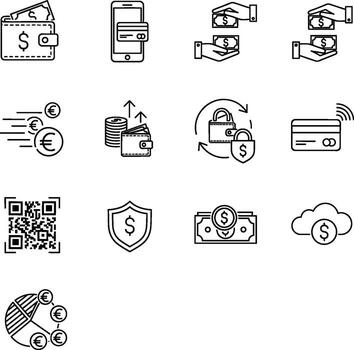 Streamlined Financial Icons A Visual Guide to Digital Finances and Security vector