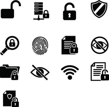 Security Icons Symbolizing Privacy, Protection, and Encryption for Digital Safety vector