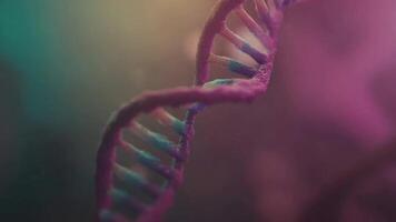 abstrakt 3d dubbel- helix dna strå roterande med mjuk bokeh bakgrund. video