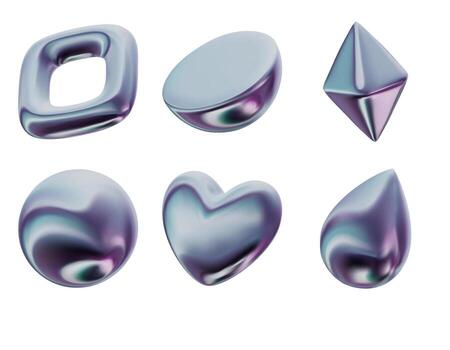 3d realista hacer plata cifras. gris, platino metálico diseño objetos. decorativo geométrico formas cristal, esfera, semicírculo, corazón, gota. aislado en un blanco antecedentes vector