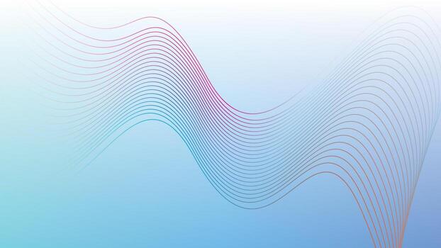Abstract blue gradient background with red pink curved wave line pattern vector